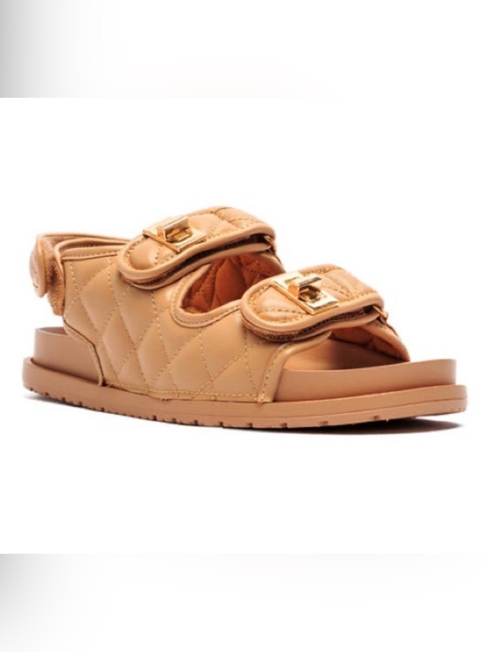 NIB Vici Qupid Albina Quilted Platform Sandals in Tan Sz 8 Summer Resort Beach